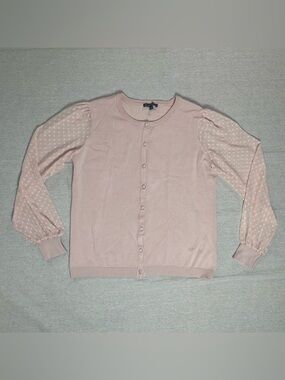 Adrianna Papell | Blush Pink Swiss Dot Sleeve Cardigan | Medium